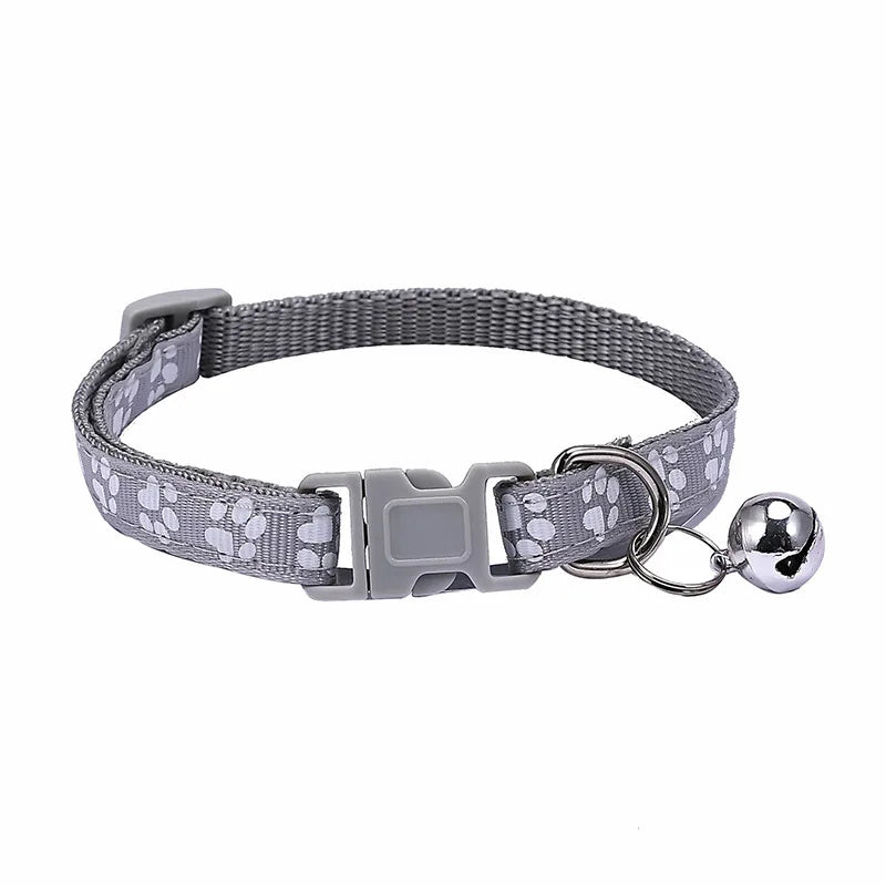 Pet Collar With Bell Cartoon Footprint Colorful Dog Puppy Cat Accessories Kitten Collar Adjustable Safety Bell Ring Necklace Pet